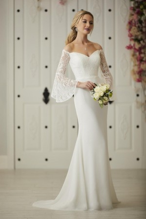 Size 6 Ivory Christina Wu 22931 Lace Bell Sleeve Destination Bridal Dress