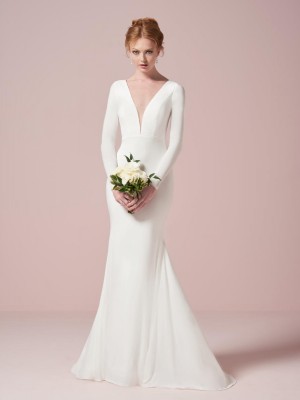 Size 6 Ivory Christina Wu 22964 Long Sleeve Informal Wedding Dress