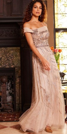Jovani 24055 Off Shoulder Beaded Gown