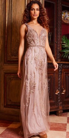 Jovani 24057 Plunging Neck Beaded Gown