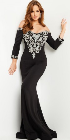 Jovani 24328 Off Shoulder Beaded Design Gown