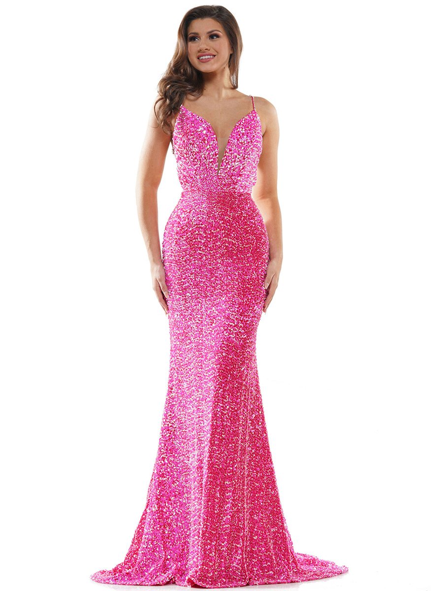 pink sequin prom dress