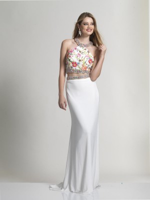 Size 8 Ivory Dave and Johnny 2511 Floral Print 2pc Jersey Gown