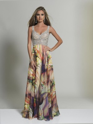 Size 16W Print Dave and Johnny Plus 2522W Watercolor Print Gown