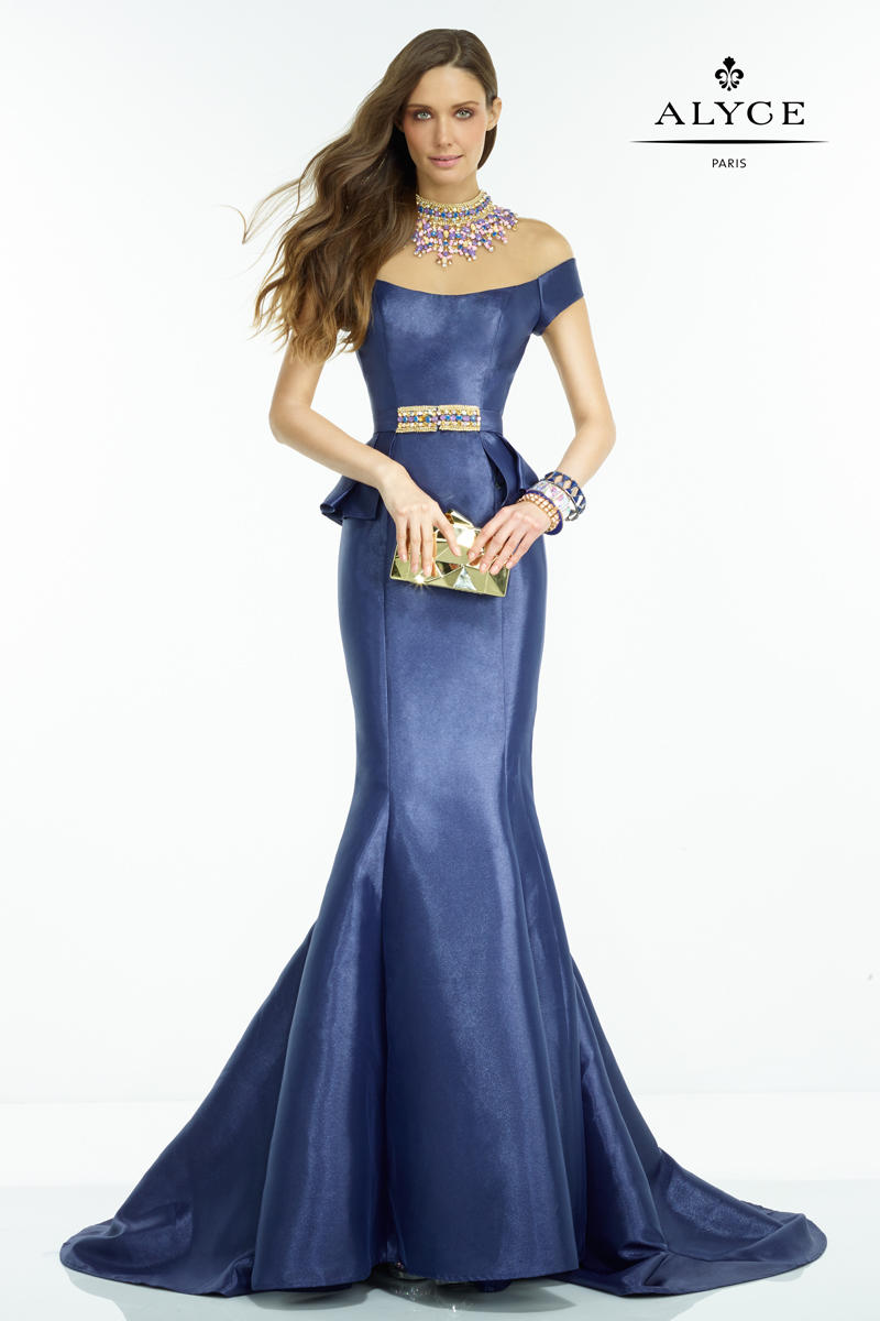 French Novelty: Alyce Claudine 2537 Gown with Removable Sequin Peplum