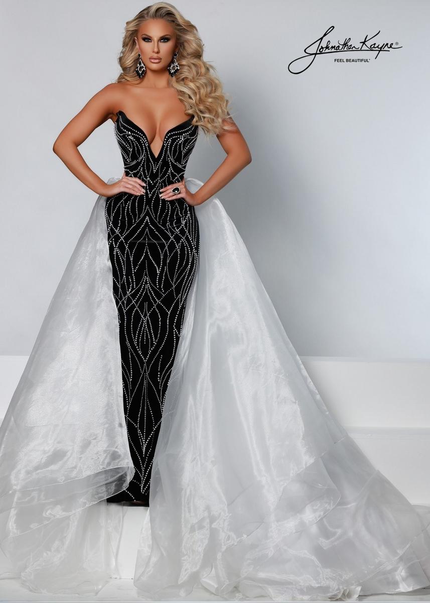 French Novelty Johnathan Kayne 2555 Pearl Velvet Gown with Organza Overskirt