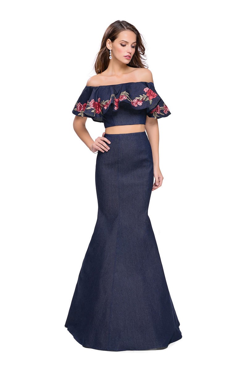 denim gown