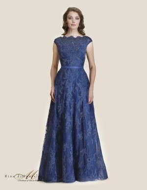 Size 14 Navy Rina Di Montella 2603 Cap Sleeve Lace MOB Dress