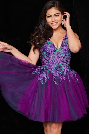 Jovani 26096 Floral Embroidered Short Party Dress