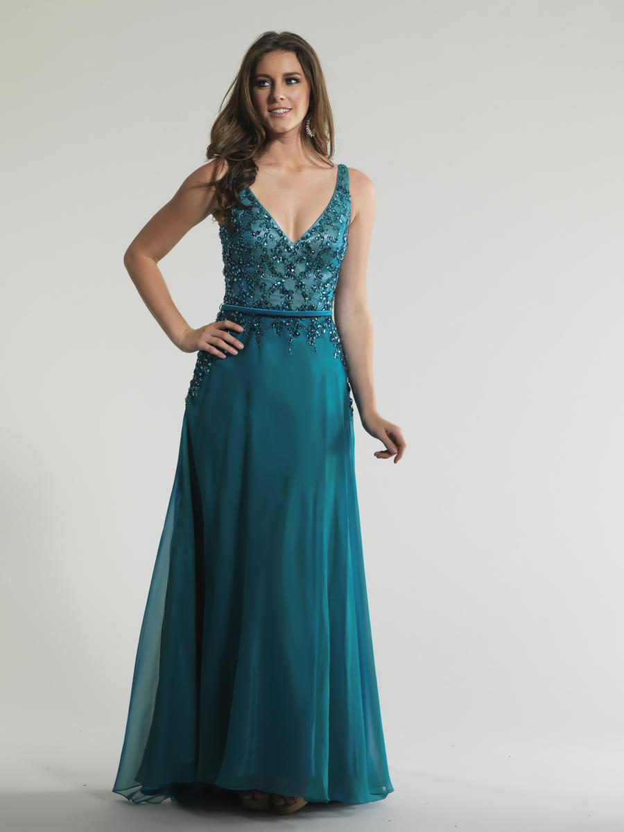 French Novelty: Dave and Johnny 261 Deep V Neck Prom Gown