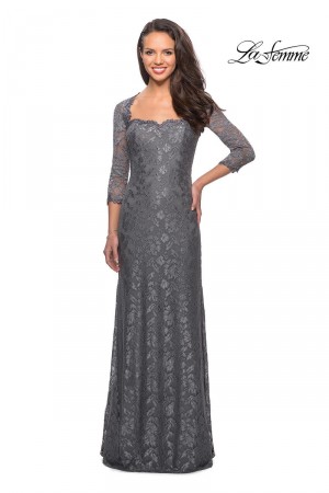 La Femme 26427 Three Quarter Sleeve Lace Gown