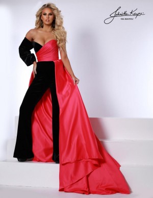 Johnathan Kayne 2730 Asymmetric Velvet Jumpsuit with Overskirt