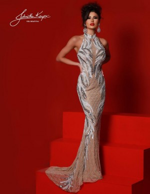 Johnathan Kayne 2755 Sheer Beaded High Neck Gown
