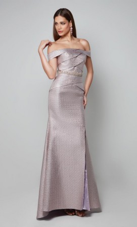 Alyce 27562 Jacquard Off Shoulder Gown