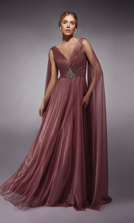 Alyce Paris 27720 Metallic Chiffon Gown with Drapes