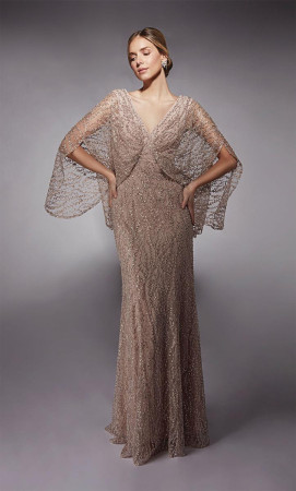 Alyce Paris 27724 Sequin Gown with Sheer Cape Sleeves