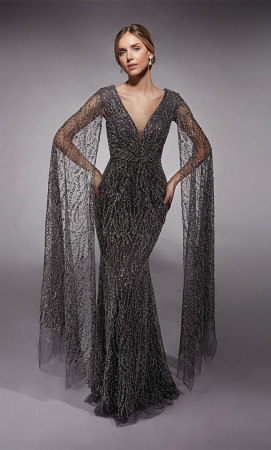 Alyce Paris 27725 Sequin Gown with Sheer Sleeve Drapes