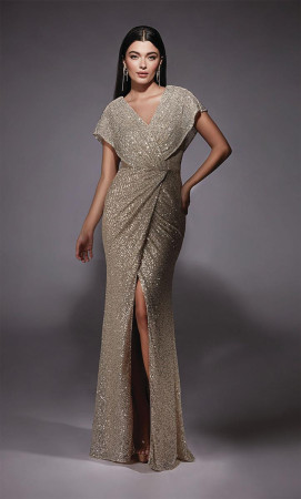 Alyce Paris 27729 Draped Cap Sleeve Sequin Gown
