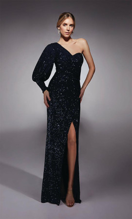Alyce Paris 27742 One Long Blouson Sleeve Sequin Gown