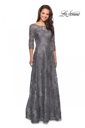 La Femme 27885 Sheer Sleeve Lace Gown