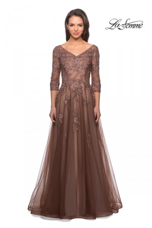 La Femme 27908 Floral Embellished Tulle Gown