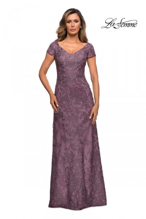 La Femme 27915 Short Sleeve Lace Evening Dress