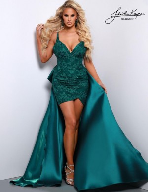 Johnathan Kayne 2796 Short Lace Dress with Removable Bow Train