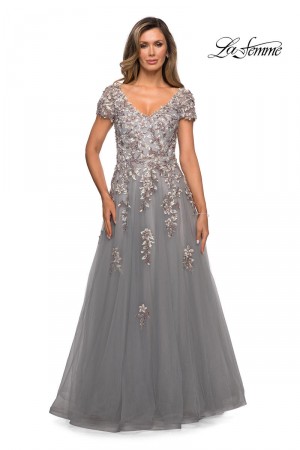 La Femme 27968 Stunning Floral Tulle Gown