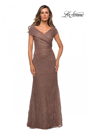 La Femme 27982 Lace Crossover Evening Dress