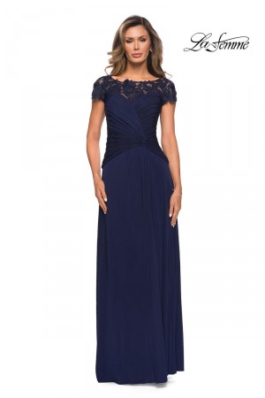 La Femme 28029 Sheer Lace Neck Evening Dress