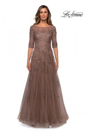 La Femme 28036 Elbow Sleeve Lace Mothers Dress