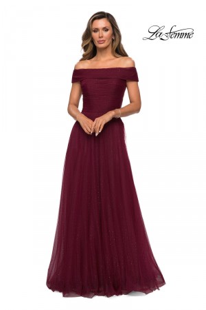 La Femme 28051 Off Shoulder Beaded Gown