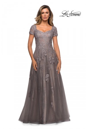 La Femme 28091 Platinum Lace Evening Dress