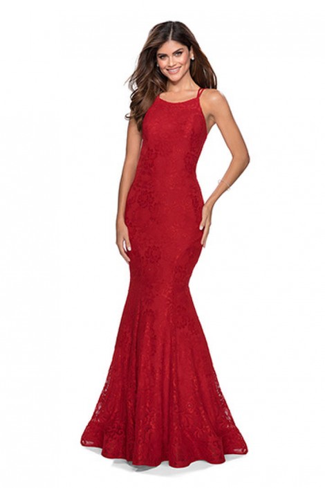 red strappy prom dress