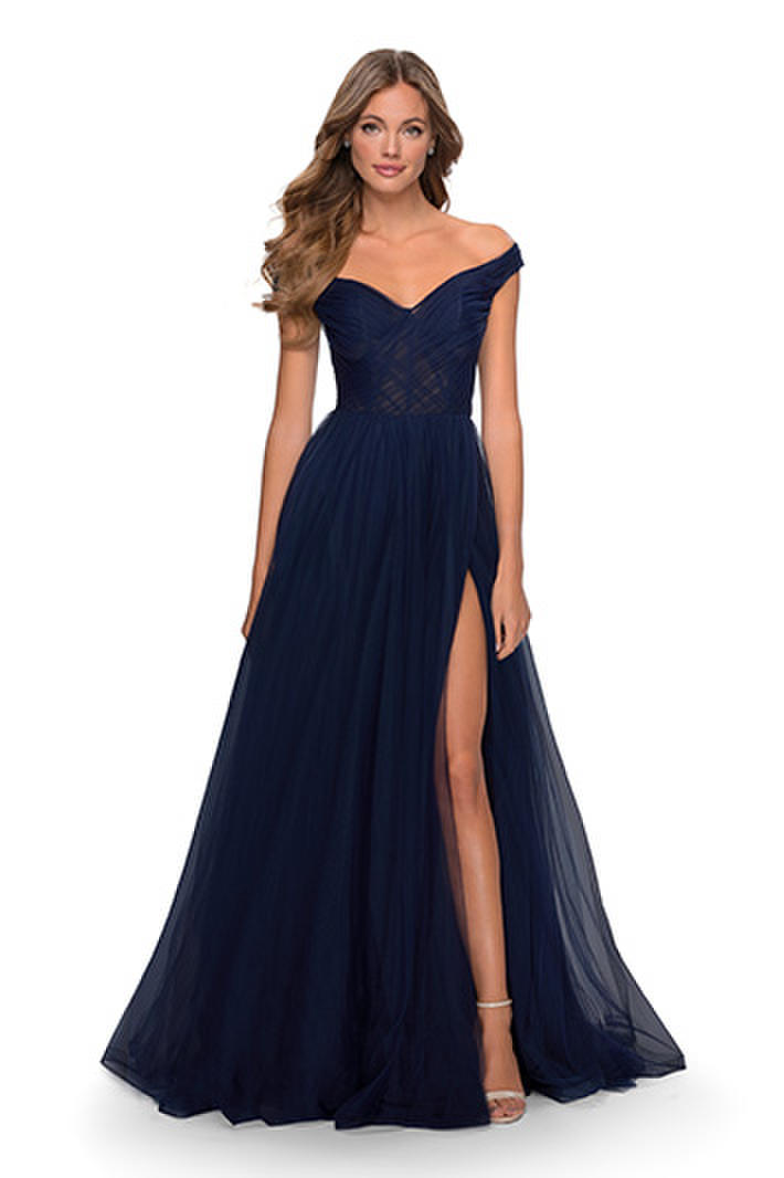 French Novelty: La Femme 28462 Off Shoulder Tulle Prom Dress