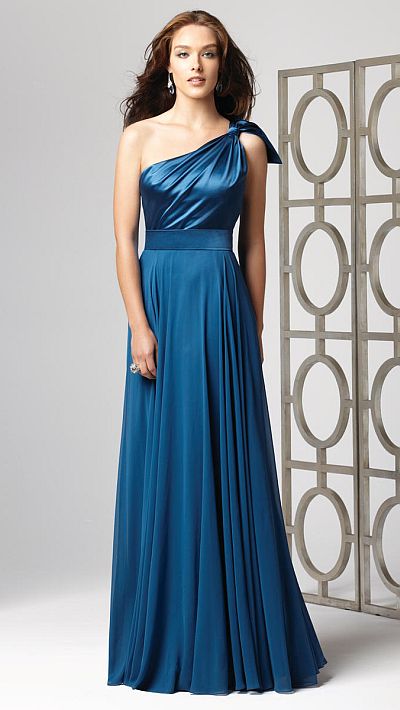 Dessy Collection One Shoulder Long Bridesmaid Dress 2861: French Novelty
