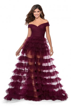 La Femme 28804 Sheer Layered Ruffle Prom Dress