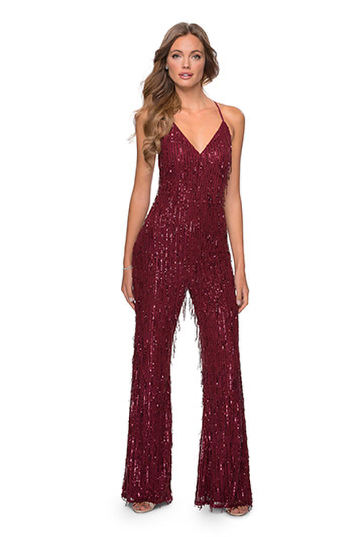 French Novelty: La Femme 28864 Sequin Fringe Jumpsuit