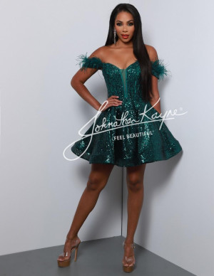 Johnathan Kayne 2887S Sequin Feathers Short Party Dress