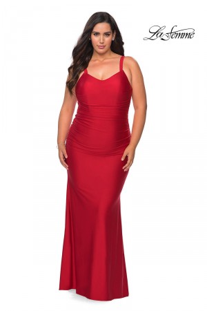 La Femme Curve 29005 Ruched Plus Size Dress