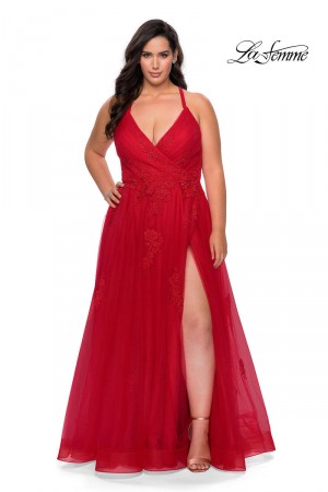 La Femme Curve 29021 Floral Tulle Plus Size Dress