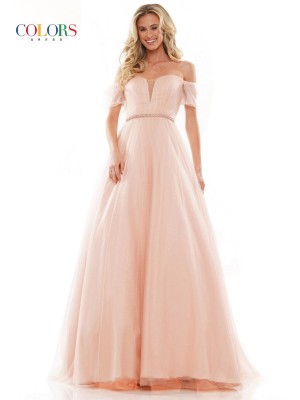 Colors Dress 2912 Off Shoulder Puff Sleeve Gown