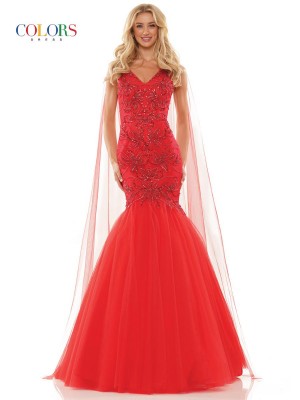Colors Dress 2993 Mermaid Gown with Sheer Capes