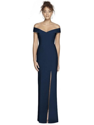 Size 6 Platinum Dessy 3012 Off Shoulder X Back Crepe Bridesmaid Dress