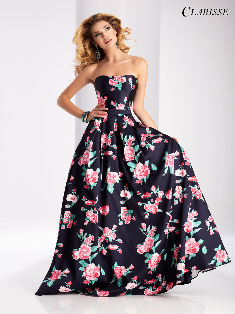 French Novelty Clarisse 3029 Floral Print Prom Dress