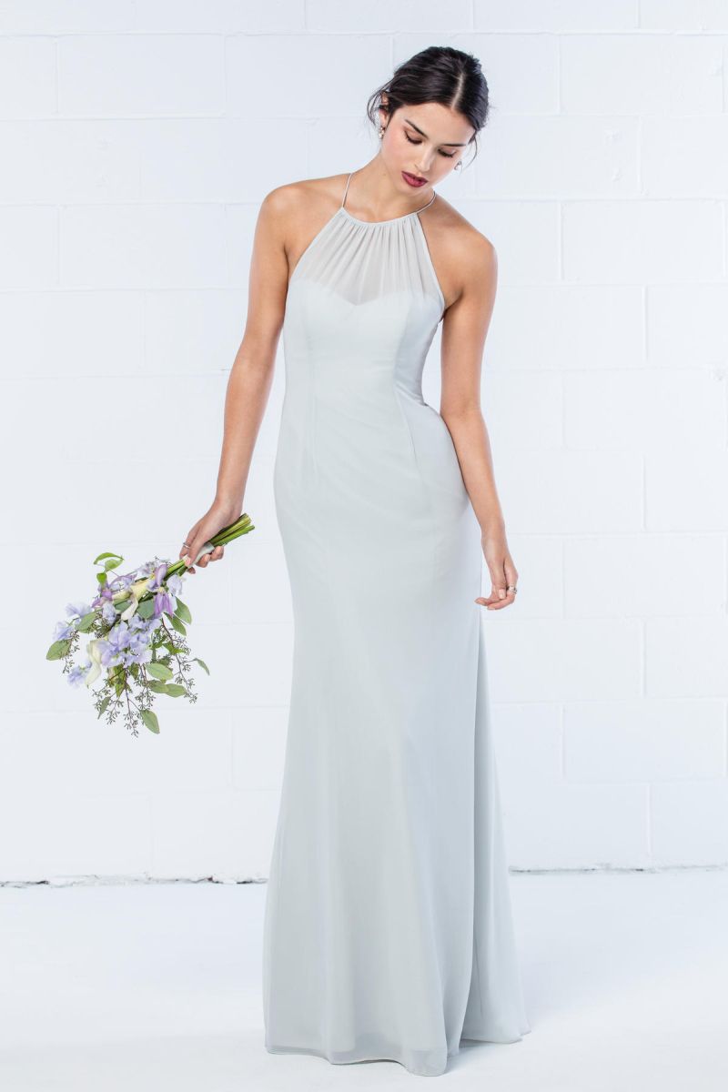 high neck chiffon bridesmaid dress