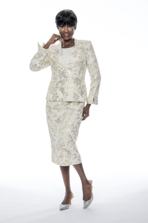Susanna 3034 Metallic Floral Print Church Suit