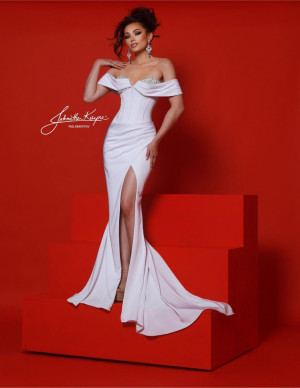 Johnathan Kayne 3042 Off Shoulder Stretch Crepe Gown