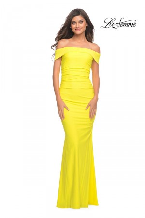 La Femme 30421 Bright Off Shoulder Ruched Prom Dress
