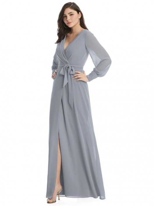 grey bridesmaid dresses long sleeve